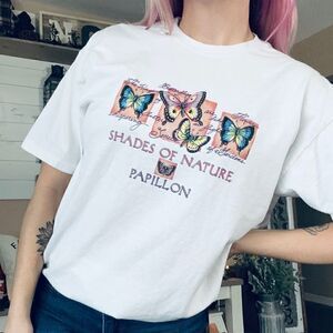 Shades of Nature Y2K butterfly screen print graphic cotton blend white tee